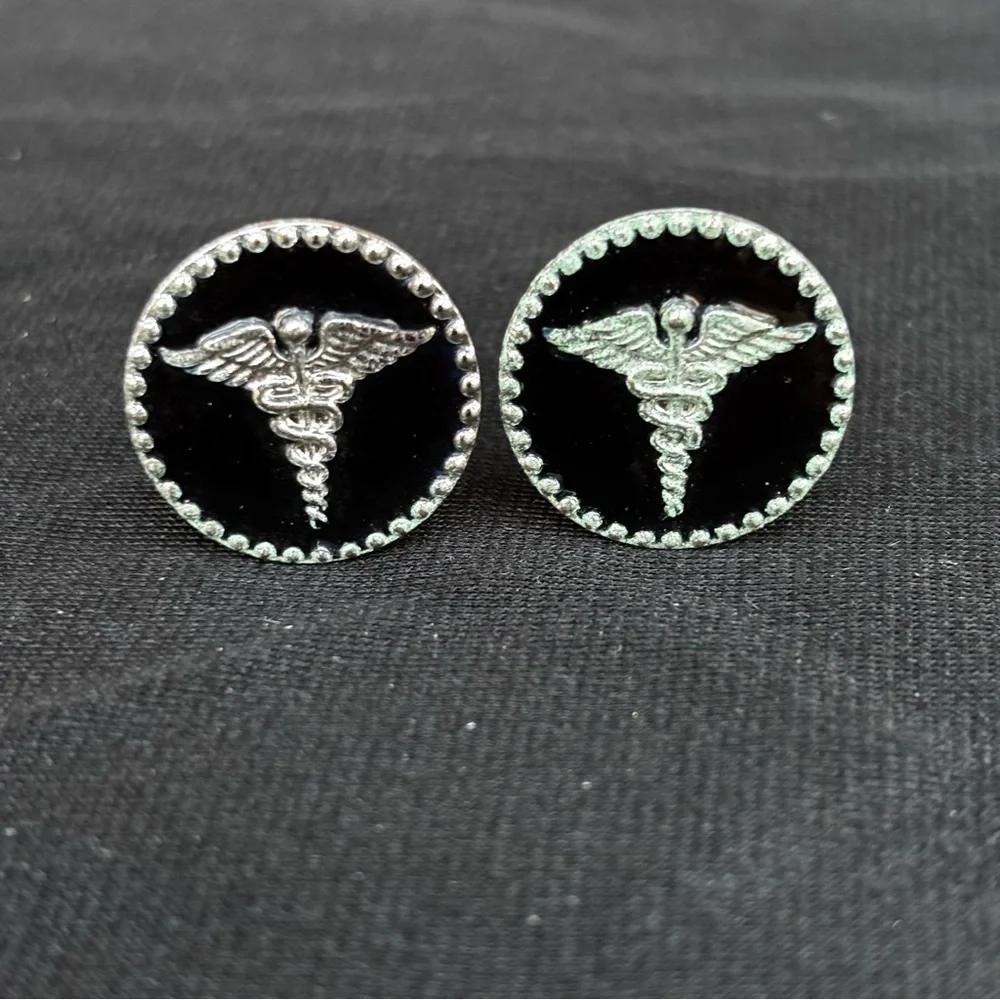 Caduceus Cufflinks Creed Sterling Silver Black background Pair